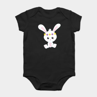 Cute Bunny, Little Bunny, White Bunny, Flowers Baby Bodysuit